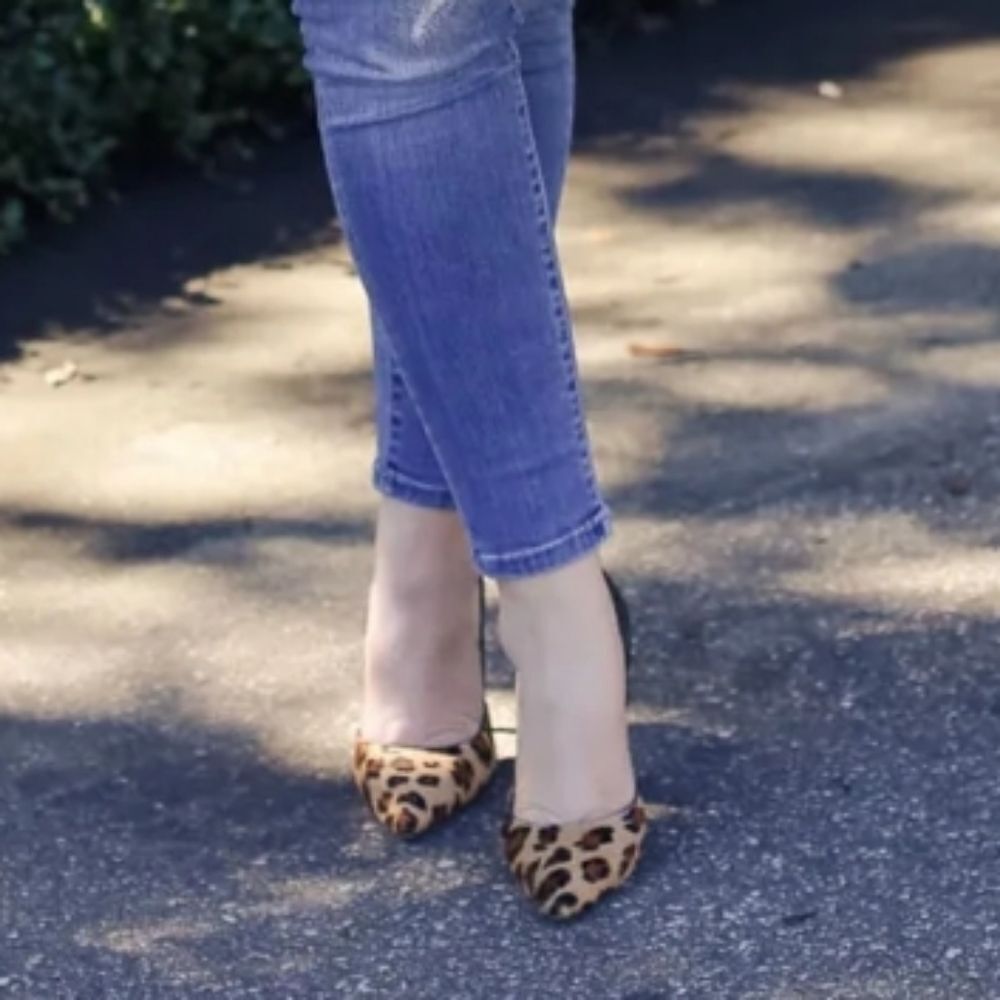 FRENCH CONNECTION LEOPARD SUEDE POINTED TOE SLIP-ON D'ORSAY PUMP